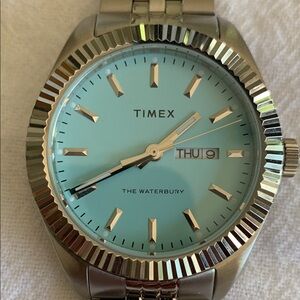 Timex Waterbury Legacy quartz watch w Sky Blue Dial and Stainless Steel Bracelet